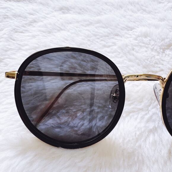 Dean Black w/ Gold Rim Round Sunglasses - Picture 2 of 12